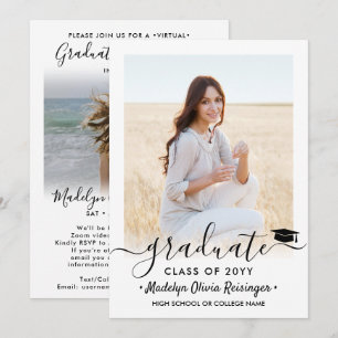 2 Photo Virtual Graduation Party Elegant Script Invitation