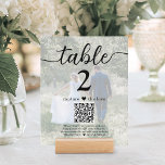 2 Photo Wedding QR Code Black Script Table Number<br><div class="desc">Add a personalised finishing touch to wedding reception decorations with custom photo & QR Code table number cards. Pictures and wording are simple to customise, and can be different or the same on front and back. If preferred, change "capture the love" to "honeymoon fund, " "a special thanks, " "menu,...</div>