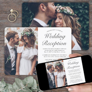 2 Photo Wedding Reception Elegant Elopement Party Invitation