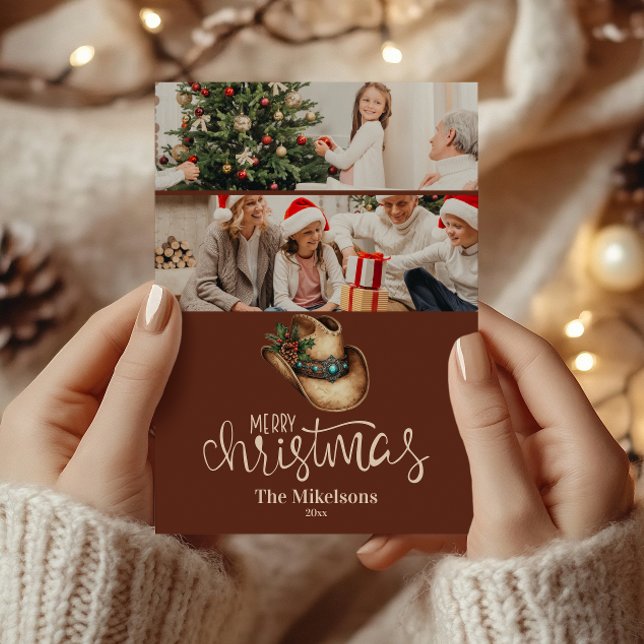 2 Photo  Western Cowboy Hat Christmas Holiday Card (Creator Uploaded)