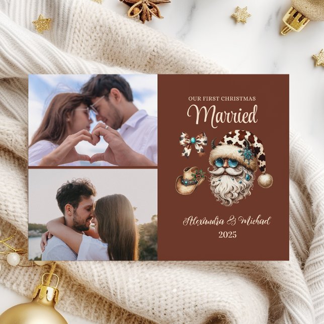 2 Photo Western First Christmas Married Holiday Card (Creator Uploaded)