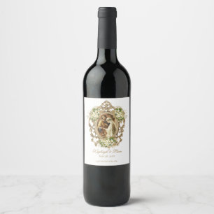 2-photo White Floral Catholic Wedding Wine Label