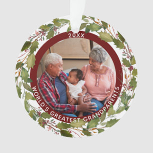 2 Photo World's Greatest Grandparents Christmas Ornament