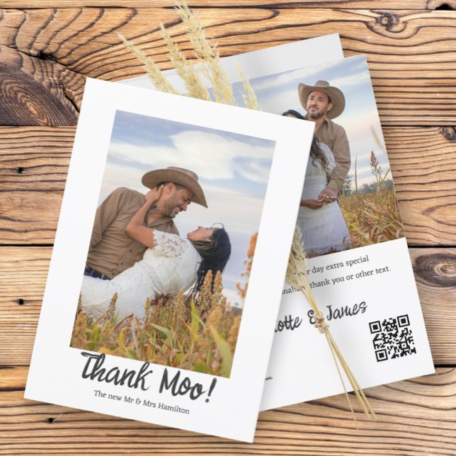 2 Photographs Personalised Thank Moo Wedding Thank You Card (2 Photographs Personalized Thank Moo Wedding Thank You Cards from Ricaso. For fun whimsical weddings)