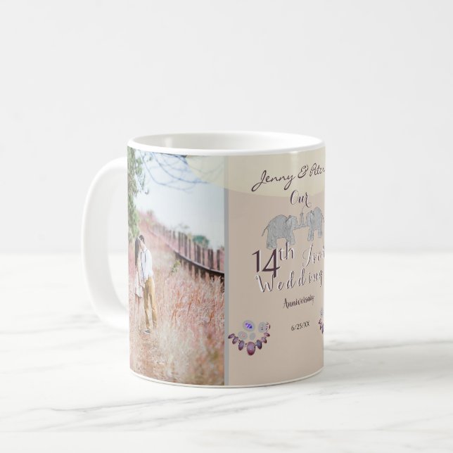 2 Photos 14th Wedding Anniversary Ivory Coffee Mug (Front Left)