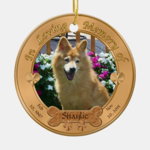 2 Photos, 3 Text Boxes Dog Memorial Ornament