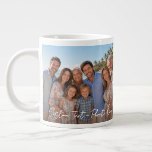 2 Photos and Minimal Script Text Overlay Large Coffee Mug