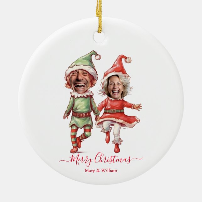 2 Photos Christmas elves  Ceramic Ornament (Back)