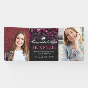 2 Photos Congratulations Hot Pink Bokeh Graduation Banner