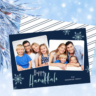 2 Photos Dark Blue Happy Hanukkah Holiday Card