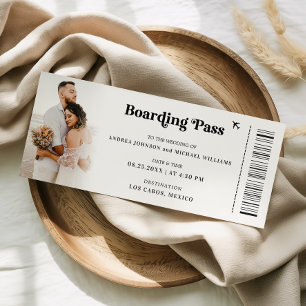 2 Photos Destination Ticket Boarding Pass Wedding Invitation