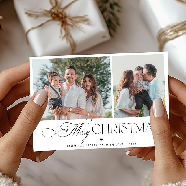 2 photos elegant typography script Merry Christmas Holiday Card (Creator Uploaded)