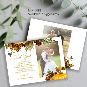 2 photos fall botanical wedding thank you card