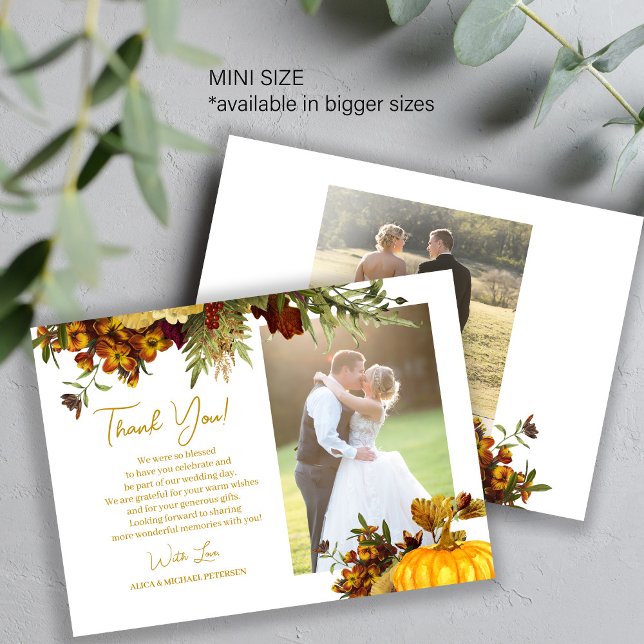 2 photos fall botanical wedding thank you card (Creator Uploaded)