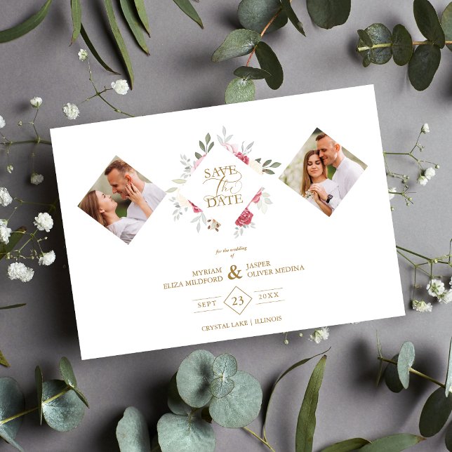 2 Photos Fancy Romantic Pink Shades Floral Bouquet Save The Date (Creator Uploaded)