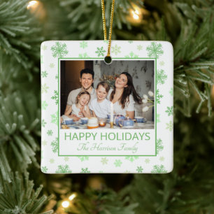 2 Photos Happy Holidays Family Snowflake White Ceramic Ornament