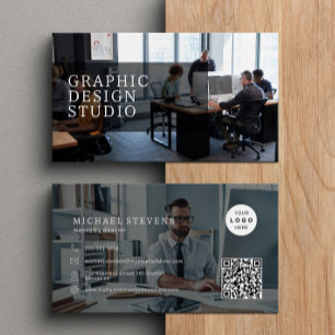 2 photos logo QR code modern professional simple Business Card