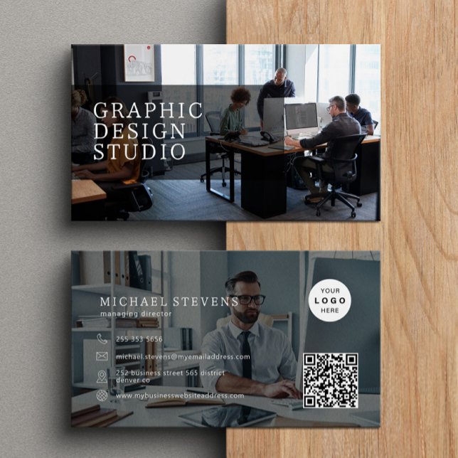 2 photos logo QR code modern professional simple Business Card (Creator Uploaded)