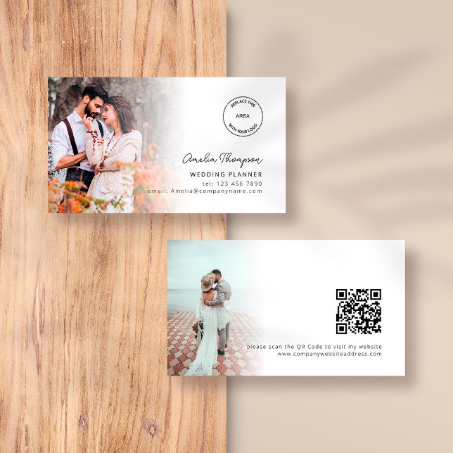 2 Photos Logo QR Code Wedding Planner Business Card (Creator Uploaded)