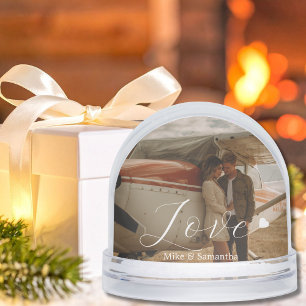 2 Photos Love Heart Name Simple Modern Script Snowglobe