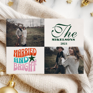 2 Photos Married and Bright Newlywed Holiday  Card