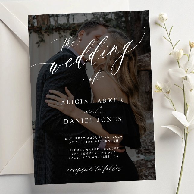 2 photos modern elegant overlay script wedding invitation (Creator Uploaded)