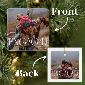 2 Photos Modern Engaged Editable Colour  Ceramic Ornament