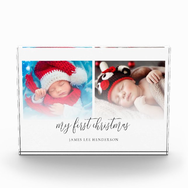 2 Photos Newborn My First Christmas Photo Block (Front)
