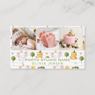 2 Photos QR Code Newborn Baby Photographer  Business Card