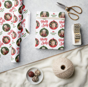 2 Photos Scrip Holly Jolly Christmas Ornament Wrapping Paper