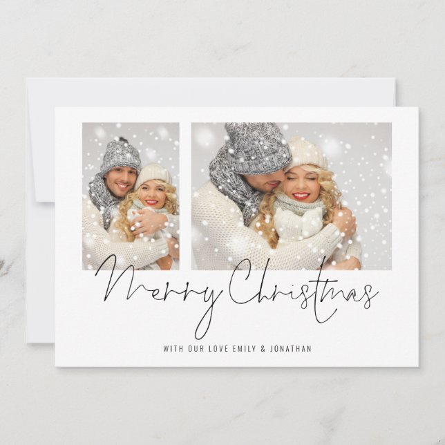 2 Photos Script Couple Merry Christmas Card (Front)