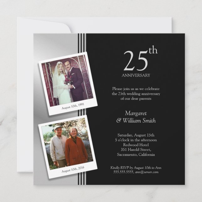 2 Photos Silver 25th Wedding Anniversary Party Invitation (Front)
