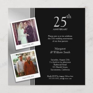 2 Photos Silver 25th Wedding Anniversary Party Invitation