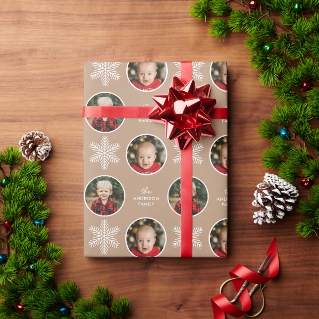 2 Photos Unique White Snowflake Christmas  Wrapping Paper (Holiday Gift)