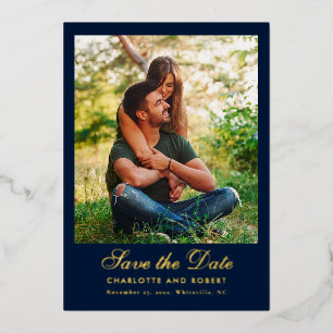 2 Photos Wedding Save the Date Gold Foil Card
