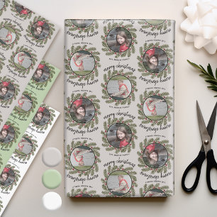 2 Photos with Whimsical Branches Merry Christmas Wrapping Paper Sheet