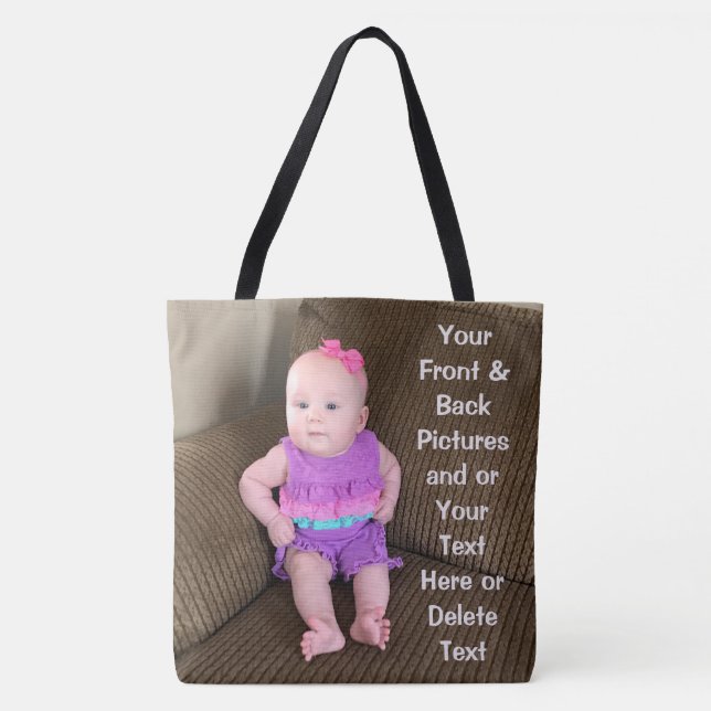2 Pictures and Your Text on Personalised Tote Bags (Front)