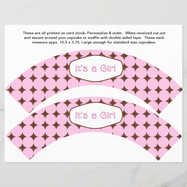 2 Pink GIRL Baby Personalised Cupcake Wrappers (Front)