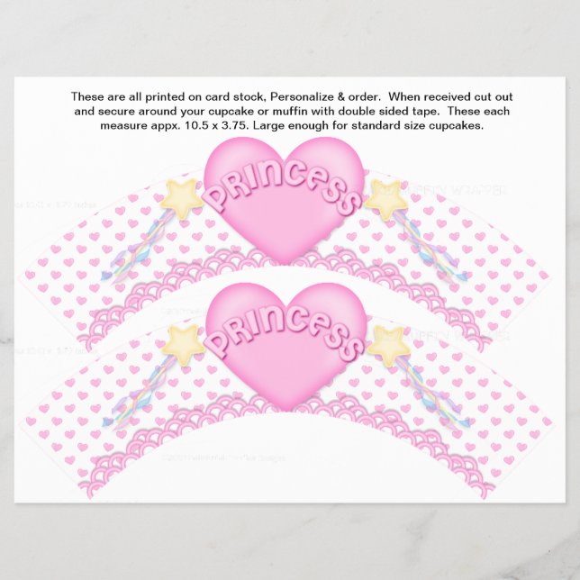 2 Pink Princess Birthday Custom Cupcake Wrappers (Front)