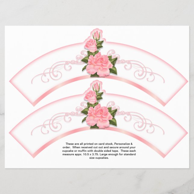 2 Pink Roses Generic Personalise Cupcake Wrappers (Front)