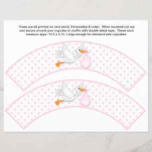 2 Pink Stork Baby Personalized Cupcake Wrappers