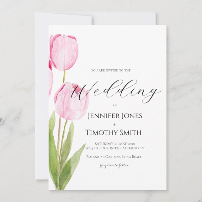 2 Pink tulips watercolor  Invitation (Front)