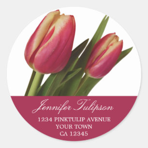 2 Pink & Yellow Tulips Classic Round Sticker