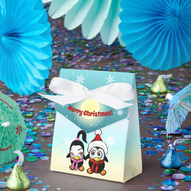 2 Polar Love Birds Celebrating Christmas Favour Box (Party)