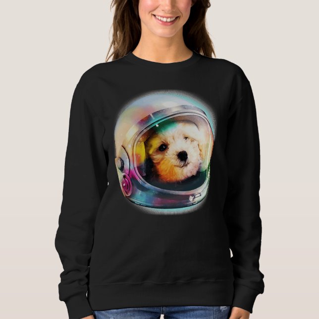 2 Poodle Puppy In Astronaut Helmet Space Galaxy Do Sweatshirt (Front)