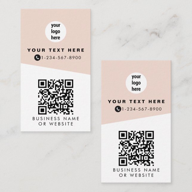 2 QR Codes 2 Business Logos & 2 Contacts Pink Business Card (Front/Back)
