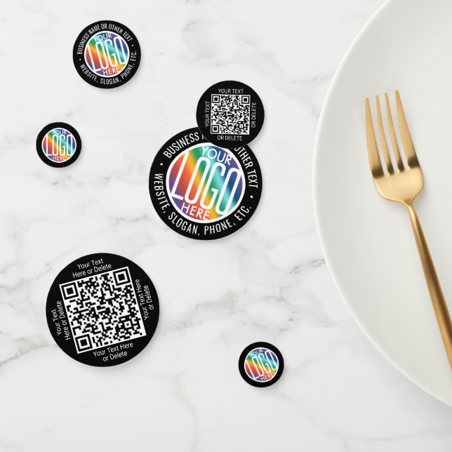 2 QR Codes Generator & Business Logo Black Table Confetti (Group)