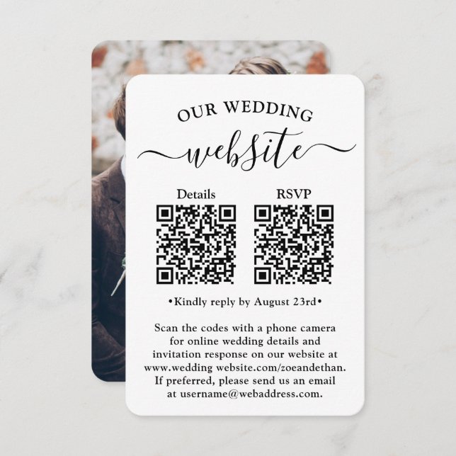 2 QR Codes Wedding RSVP Photo Enclosure Card (Front/Back)