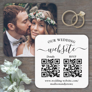 2 QR Codes Wedding Website & RSVP Square Photo Enclosure Card
