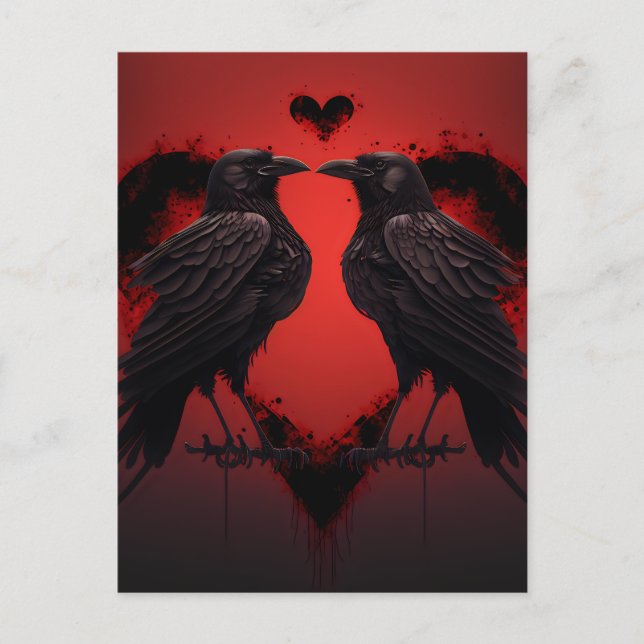 2 Raven and Gothic Heart Postcard (Front)